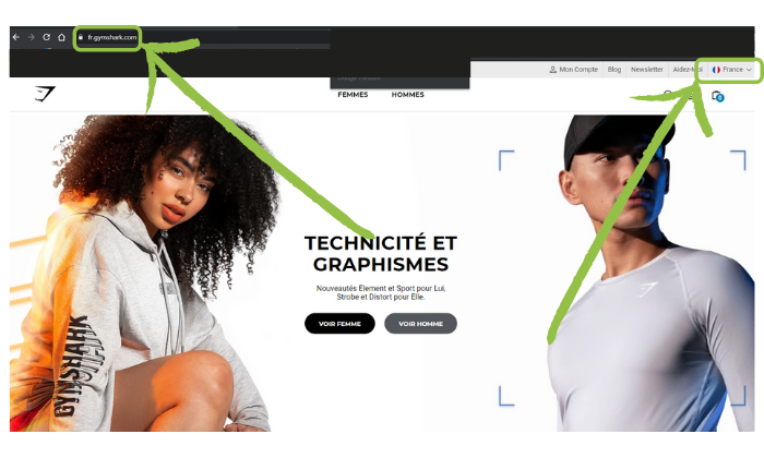 Gymsharks customized page for France- Shopify Plus benefits