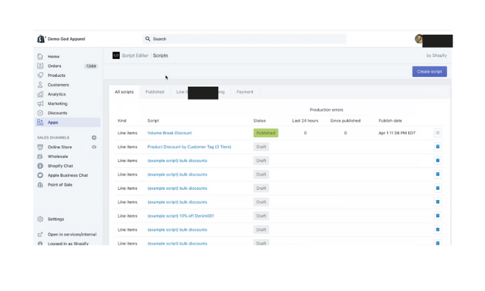  Screenshot of Shopify Script- Shopify Plus features