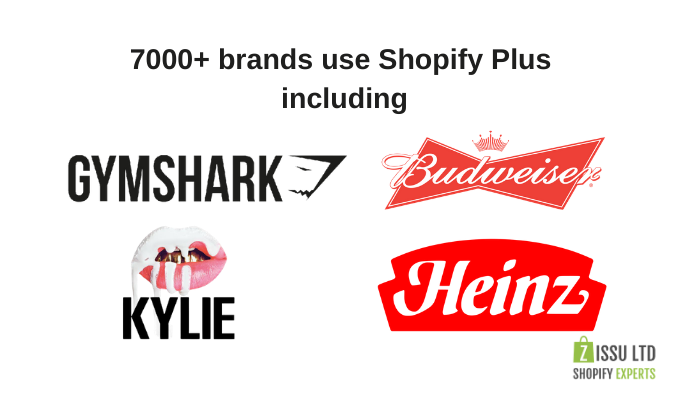 logos of Gymshark, Budweiser, Kylie Cosmetics and Heinz on a white background- what is Shopify Plus