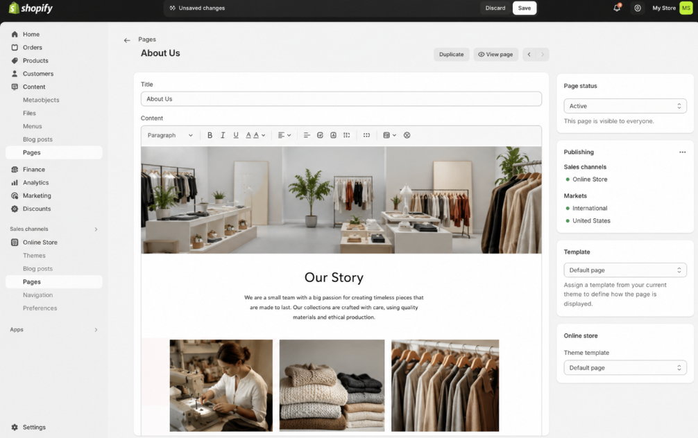 how to edit pages in shopify